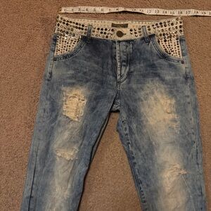 Kingz Studded Blue Distressed Jeans